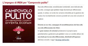 L'iniziativa "Campovolo Pulito" sponsorizzata sul sito del Comune di Reggio Emilia