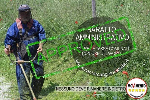 Un provvedimento sul "baratto amministrativo" è stato approvato a Santarcangelo di Romagna grazie alle proposte del M5S