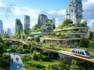 Citta circolare proiettata in un futuro utopistico