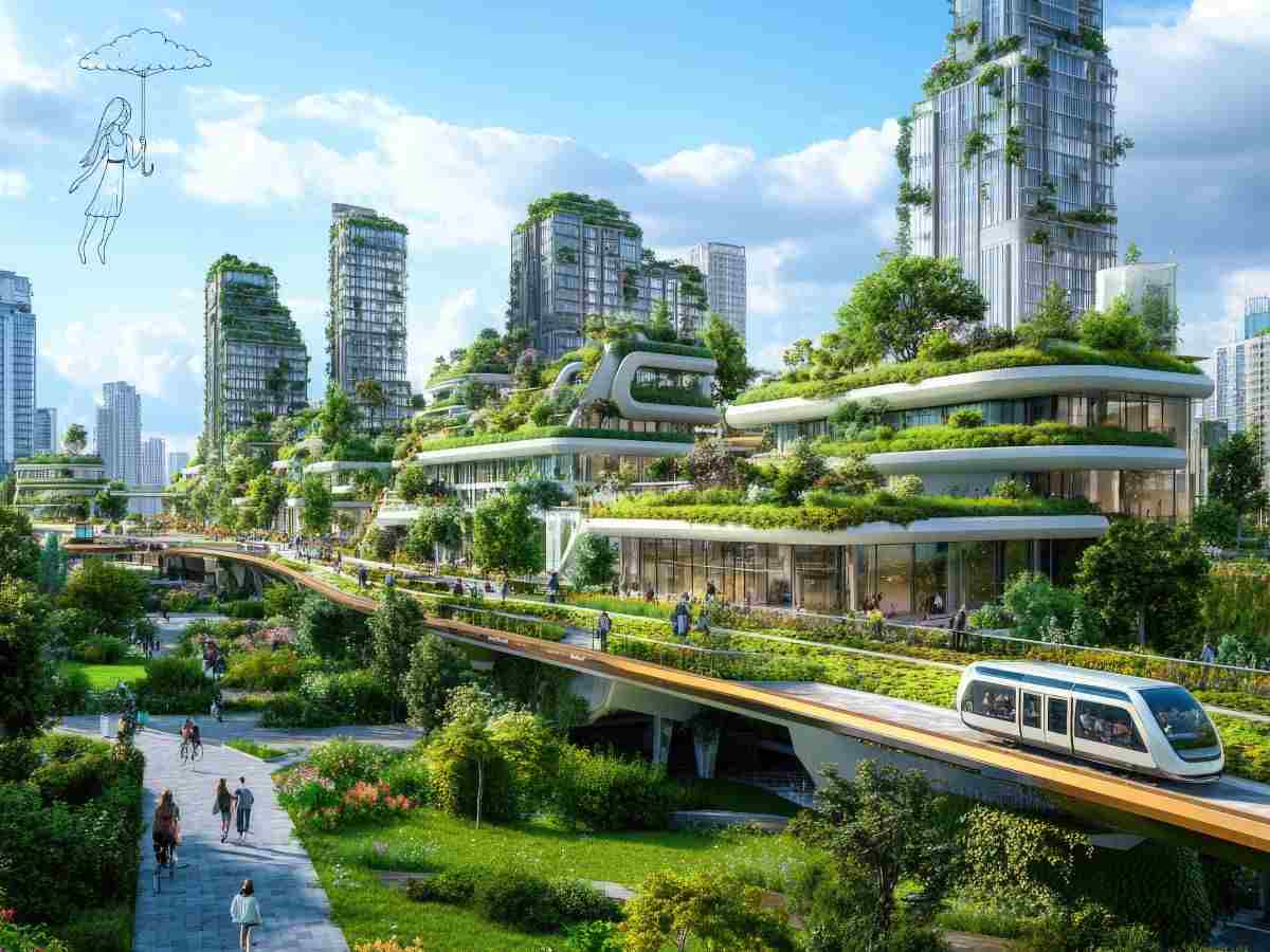 Citta circolare proiettata in un futuro utopistico