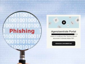Lente d'ingrandimento che evidenzia la scritta phishing