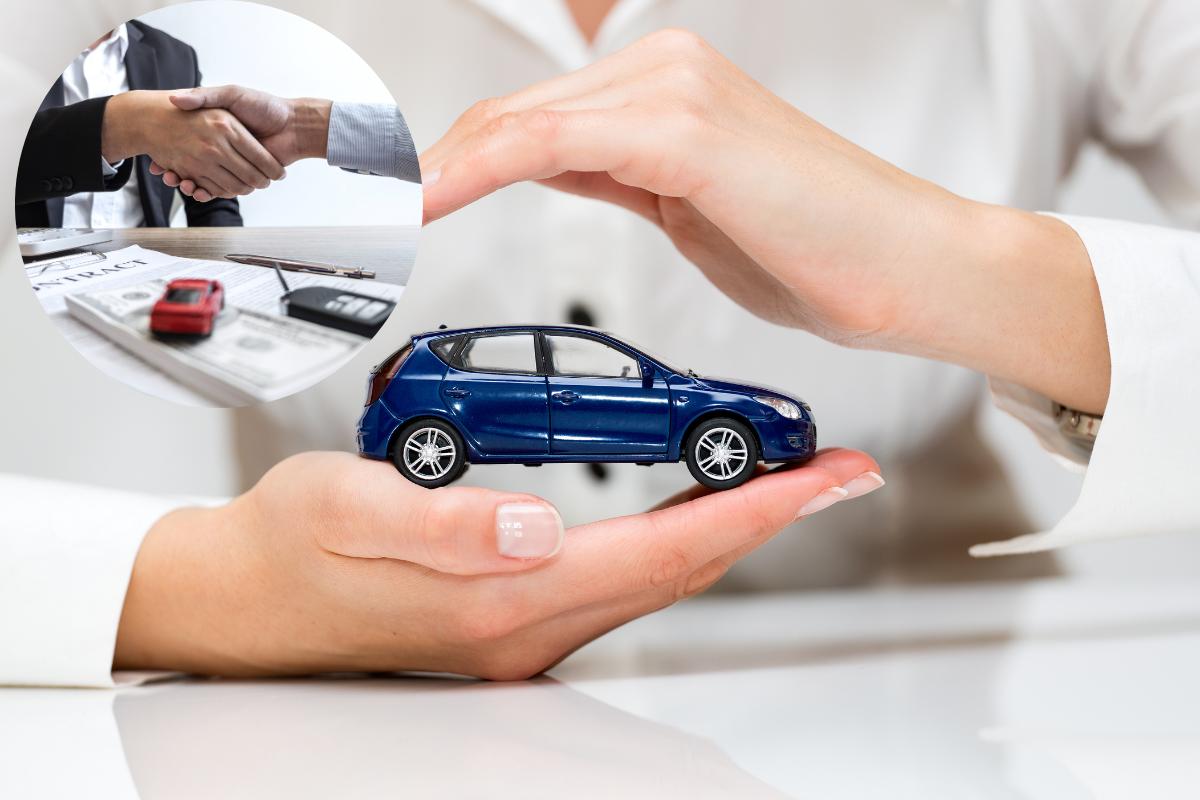 auto, persone che si stringono la mano