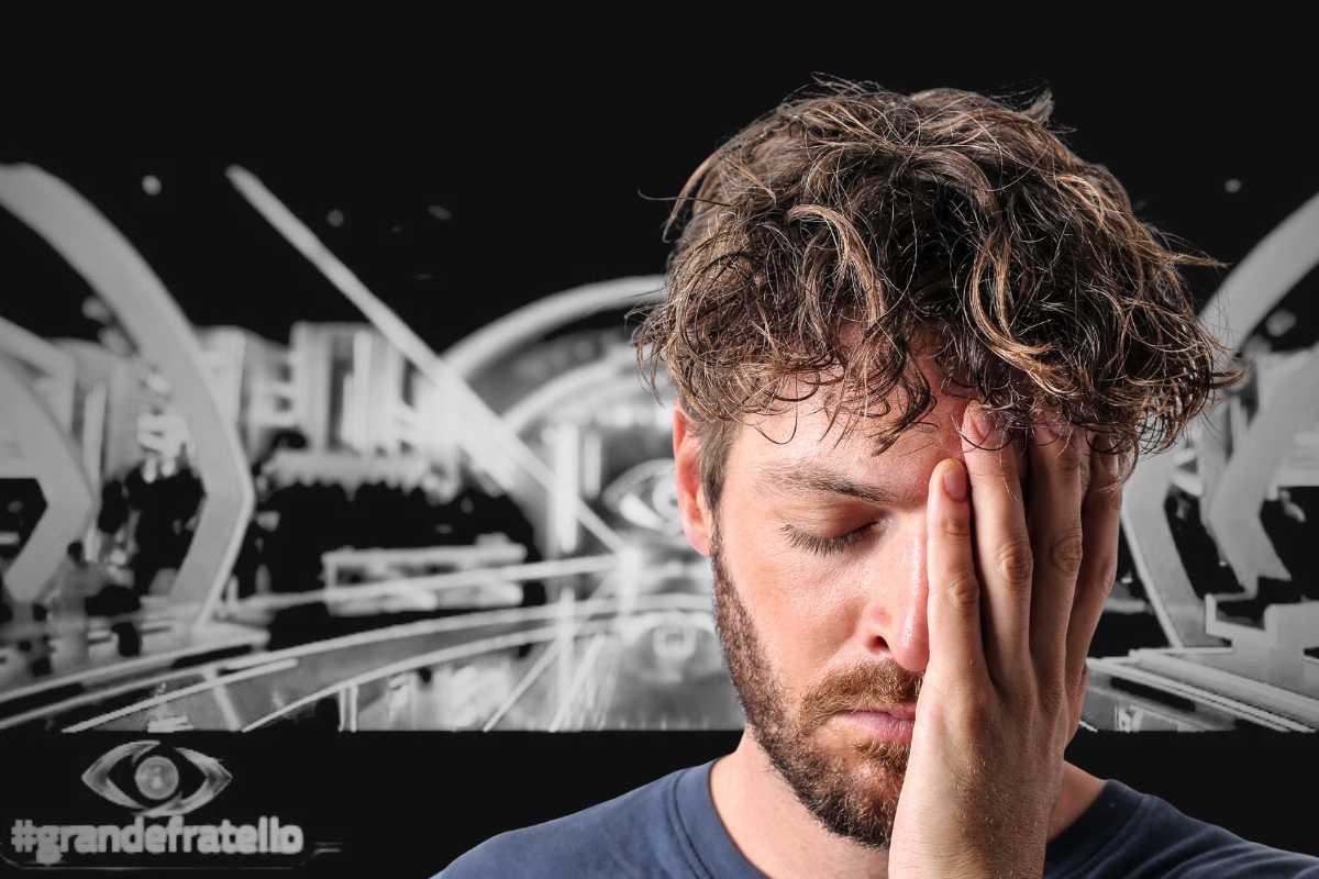 Sfondo Grande Fratello e uomo triste