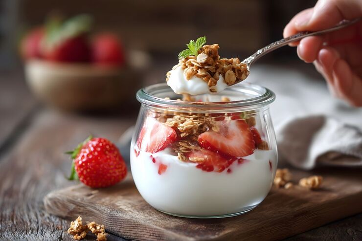 Yogurt con granola e fragole