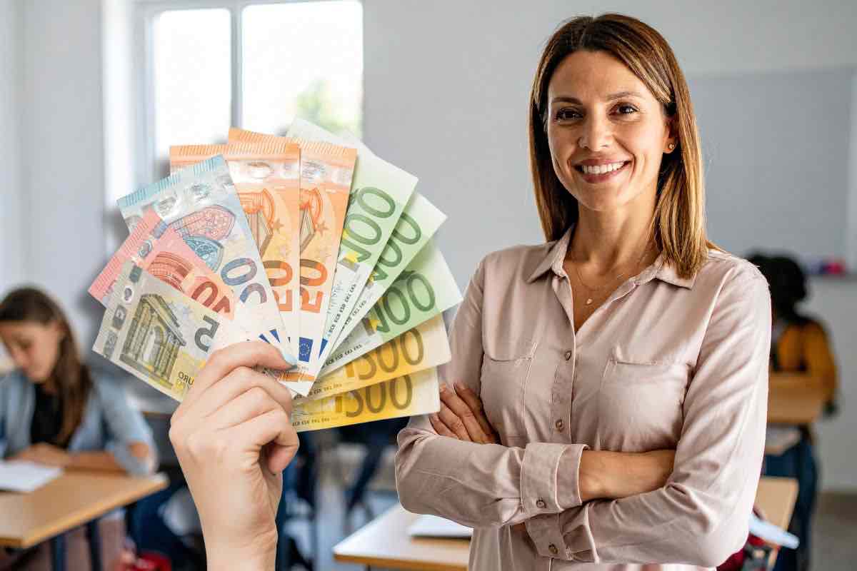 Docente sorridente e banconote Euro