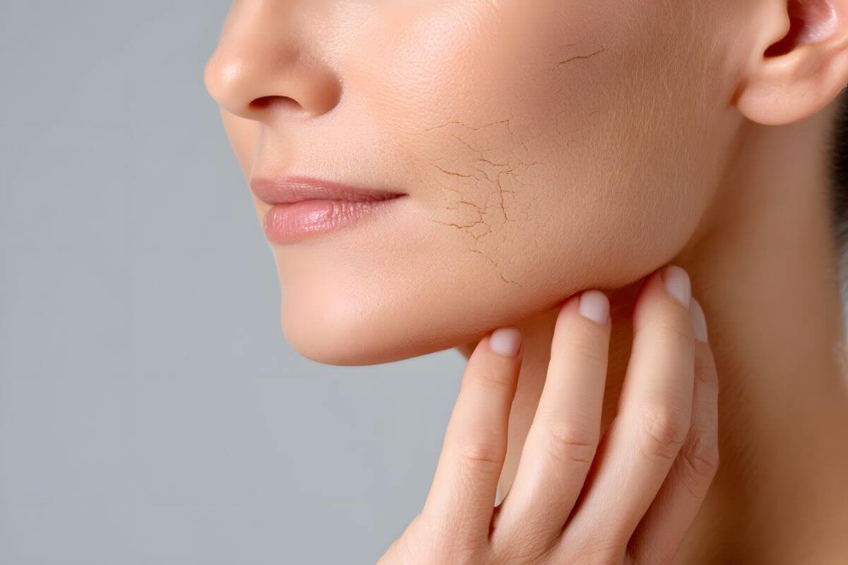 Primo piano viso, pelle secca e screpolata